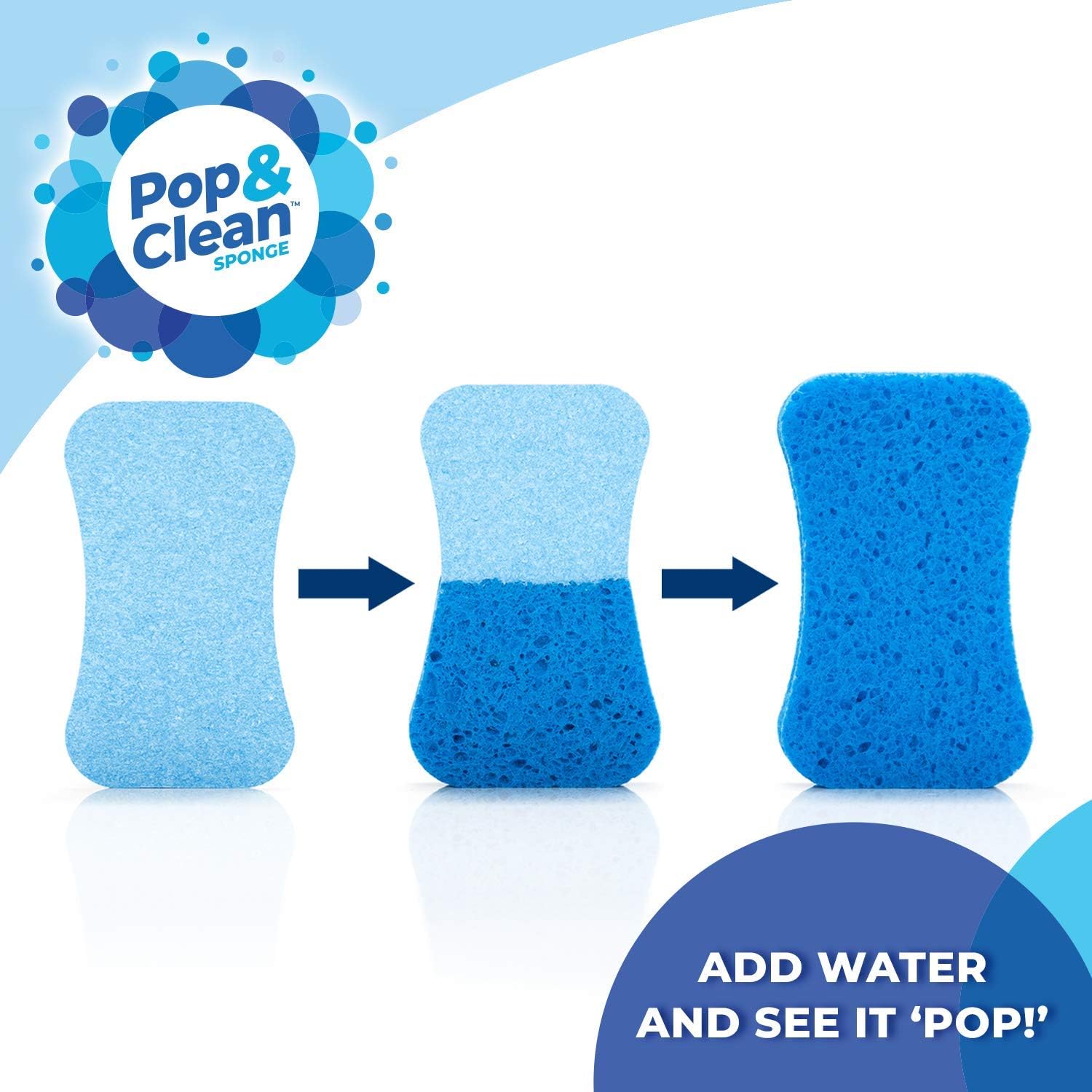 Pop & Clean Compressed Household Cleaning Sponge; 4-3/4" x 2-3/4" x 5/8" Palm Size Biodegradable 5-Pack : Health & Household