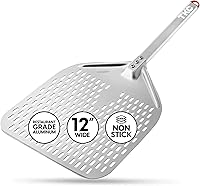 Vista 9 de TKC Pala Perforada para Pizza - Volteador de Pizza de Metal de 12 pulgadas compatible con Hornos Ooni, Uso Interior y Exterior, Mango Duradero
