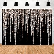 Glitter Rose Gold and Black Backdrop 7x5ft Sweet 16th Birthday Girls Photography Background Women Bridal Shower Kids Portraits Baby Shower Party Decorations Banners Photo Studio Props