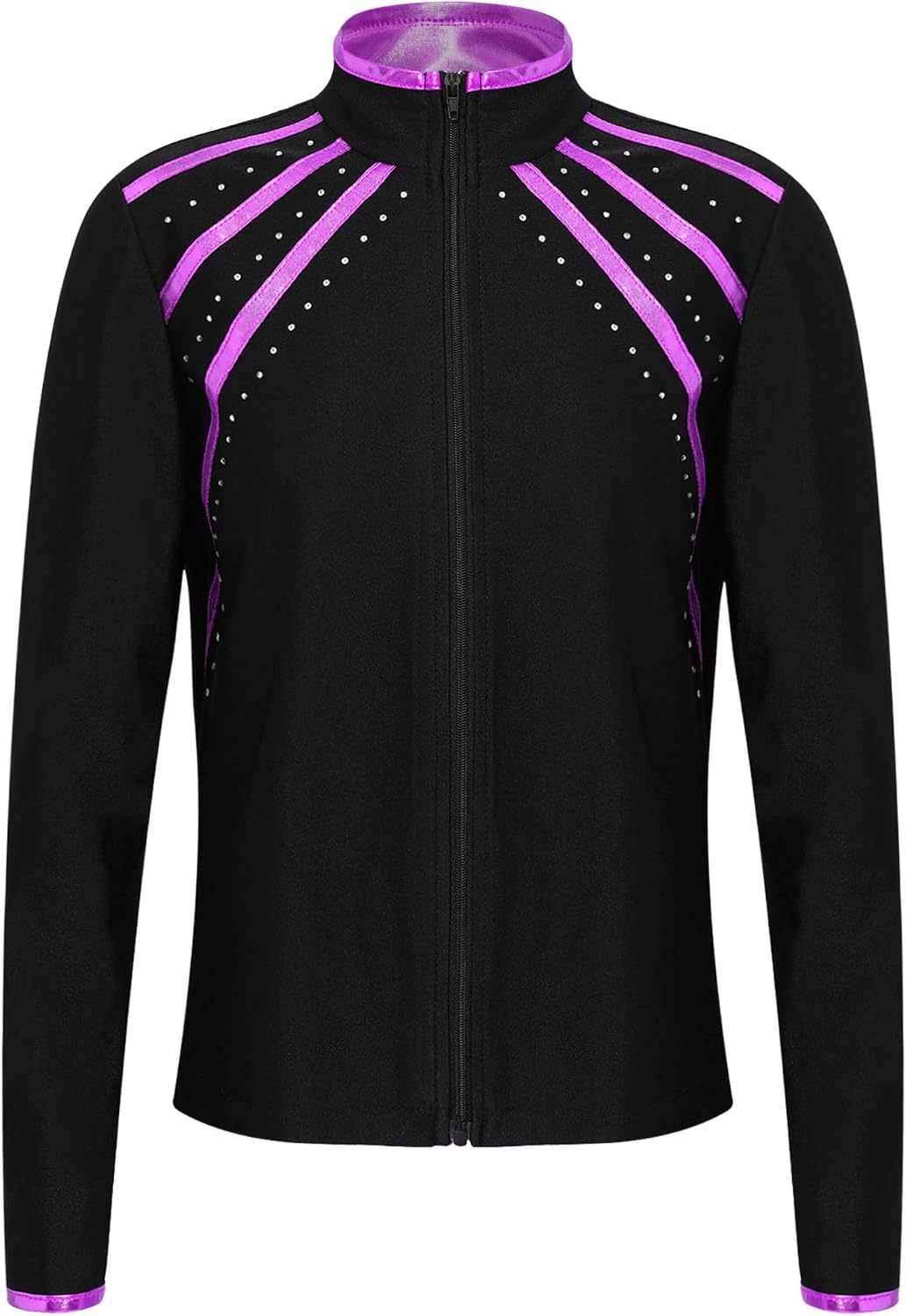 inhzoy Girls Ice Skating Jacket Stand Collar Coat Kids Zip Up Sweatshirt Shiny Outwear Figure Skating Gymnastics Outfit