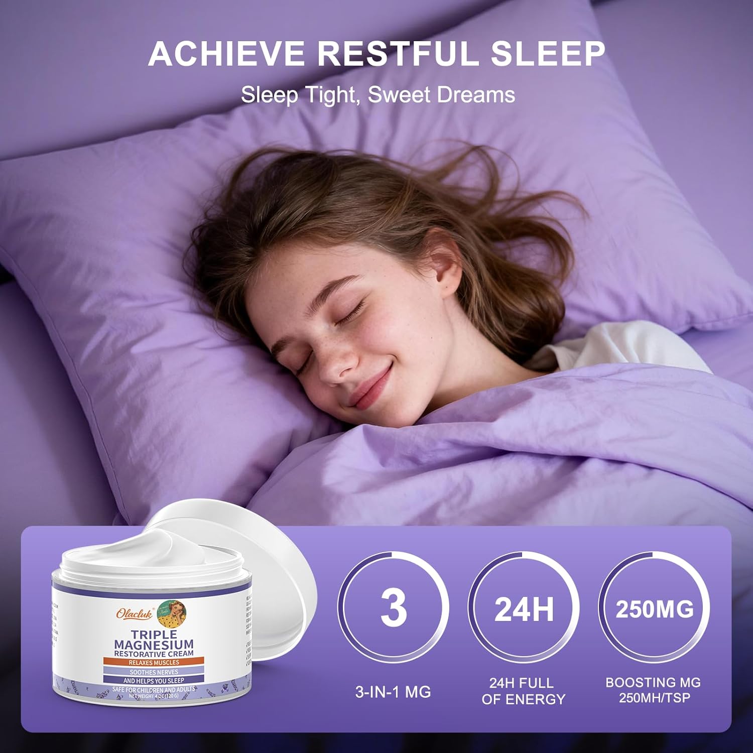 Magnesium Lotion for Sleep - Nighttime Magnesium Butter Cream for Feet & Leg, Topical Sweet Sleep Body Butter - Relaxing, Soothing for Kids & Adults (4 oz, Lavender) - Image 4