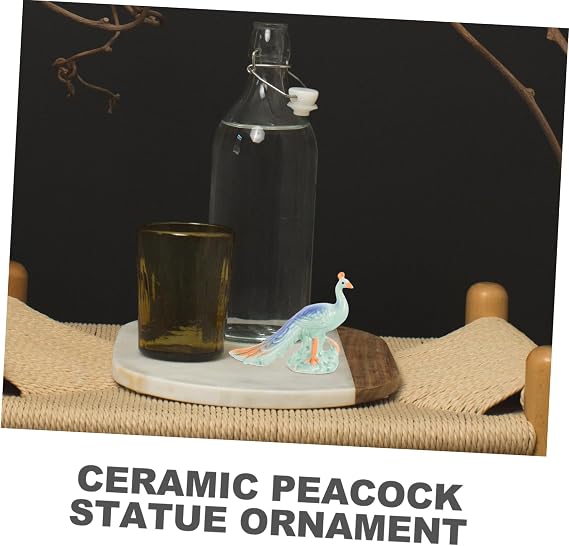 Peacock Animal Figurine Ceramic Decor with Elegant Creative, Design Ornament Beautiful Statue Decoration for Desktop Home and Tea Table