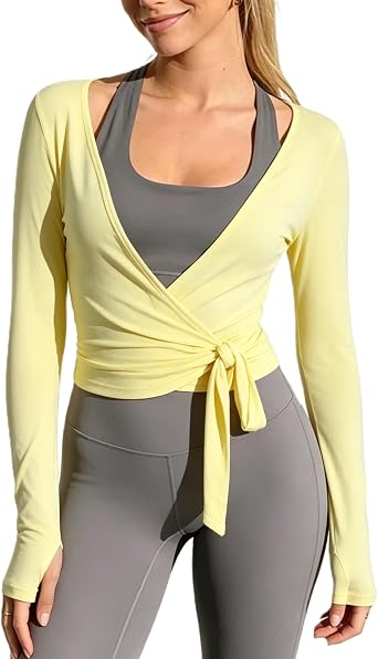 Amiblvowa Womens Long Sleeve Ballet Wrap Top