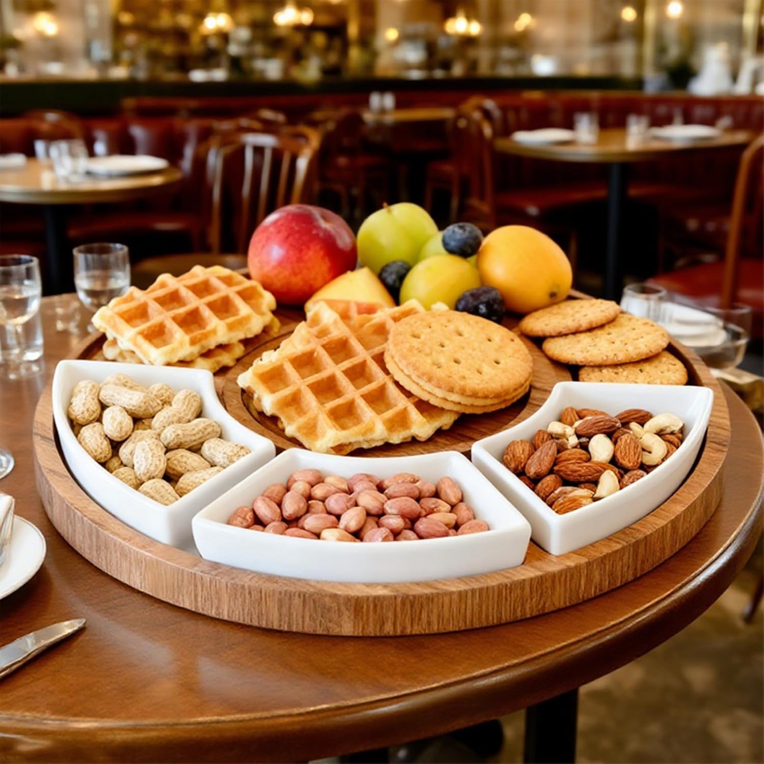 Charcuterie Board Set,3 Part Magnetic Square & Round Boards with 4 Knives Set & 3 Ceramic Dishs,Magnetic Acacia Wood Unique Serving Tray for Party, Mother's Day, Wedding Gift