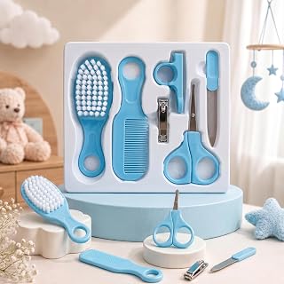 StarAndDaisy baby grooming / care kit for new born baby , baby comb hair for new born boys & girls Hair Brush, Comb,Baby Nail Scissor,Baby Nail Cutter,nail cutter safety holder, Nail Filer for baby - Assort