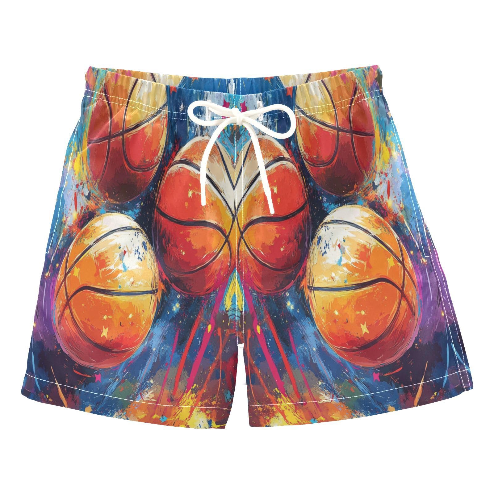 Jucciaco Boys Beach Board Shorts Basketball Ball Graffiti Sport Quick Dry Swim Trunk Swimwear for Kids Multicolor