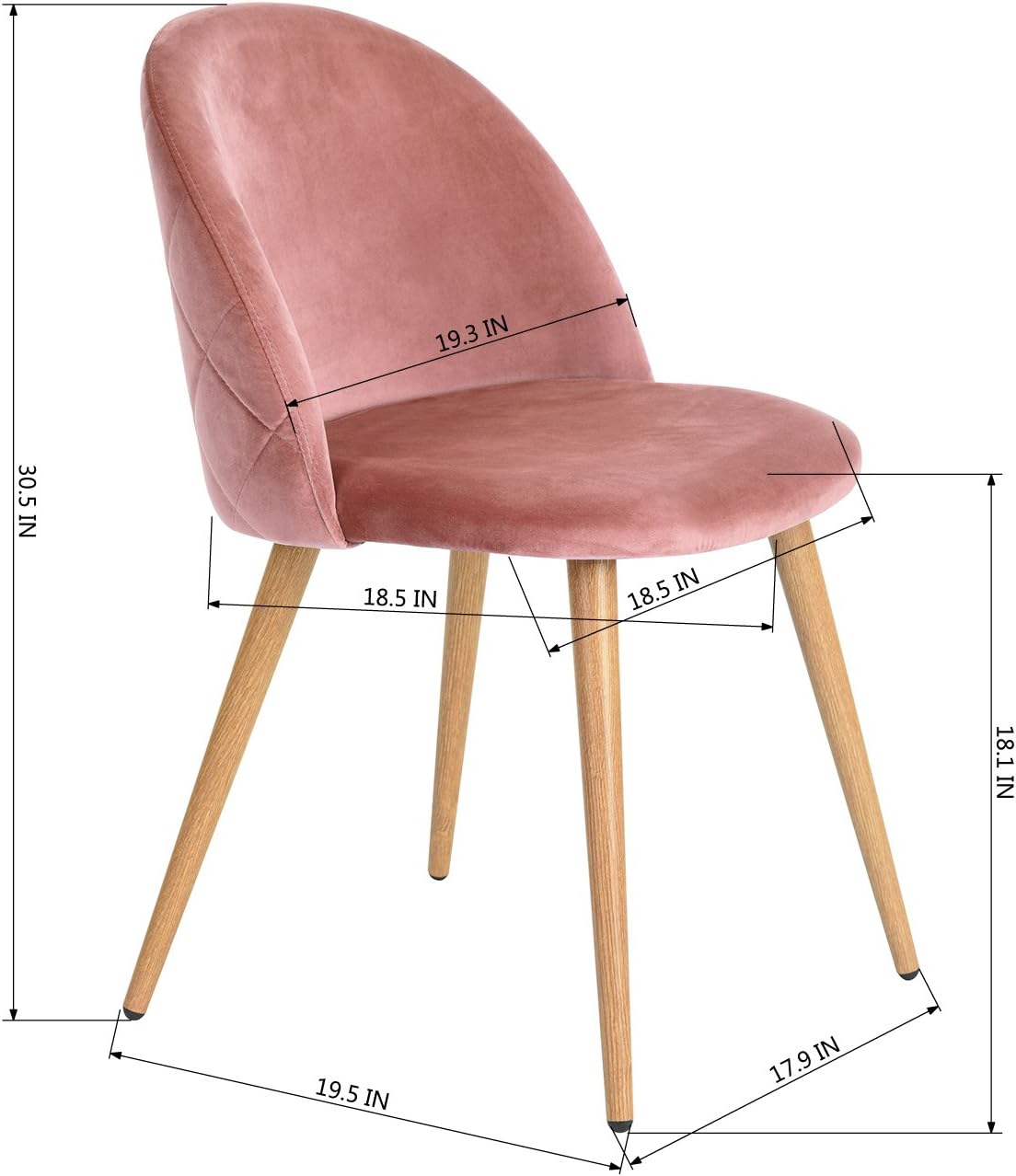 Homy Casa Velvet Dining Chairs, Mid-Century Modern Upholstered Armless Side Chairs with Metal Legs, Comfy Accent Chairs for Dining Room, Kitchen, Living Room, Vanity (Rose, Set of 4)