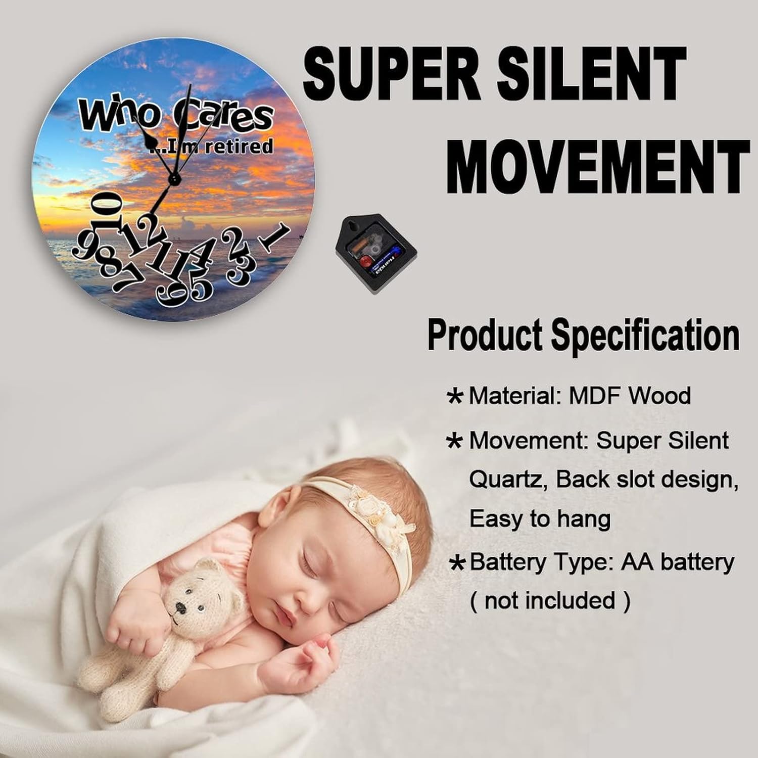 Who Cares I'm Retired Clock,Sunsets Clock,Retired Clock,Retirement Gift,Funny Gift for Retirement,Funny Retired Gift,Funny,Funny Clock