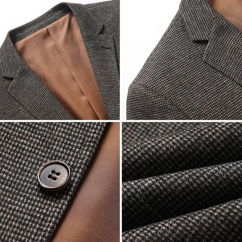 Men's Plaid Slim Fit Autumn Korean Style Business Casual Suit Jacket Middle Aged Sport Coat3