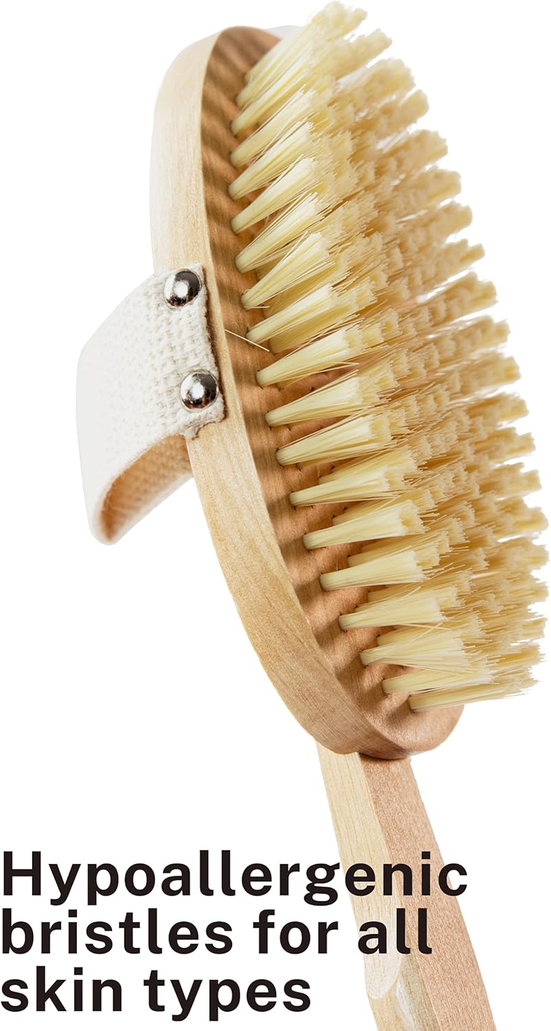 Vegan Dry Brush for Cellulite and Lymphatic Drainage Massage, Natural Firm and Soft Brushes, Cactus Bristles, Dry Skin Brush for Face and Body Set for Brushing, Body Scrub Brush with Handle