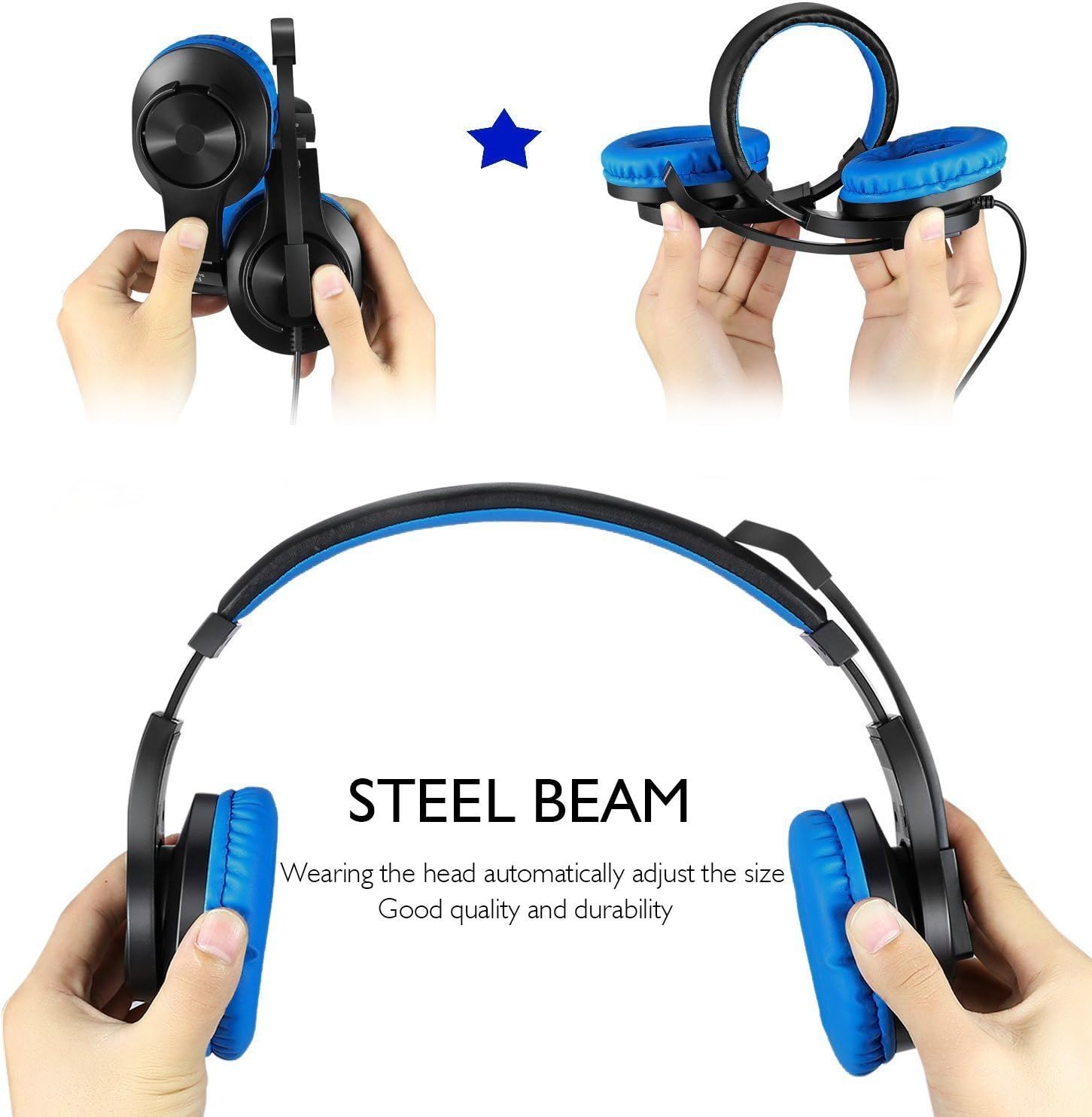 Greatever Stereo Gaming Headset for PS4 Xbox One, Professional 3.5mm Bass Over-Ear Headphones with Mic,Volume Control for Laptop, PC, Mac, iPad, Computer, Smartphones, Blue