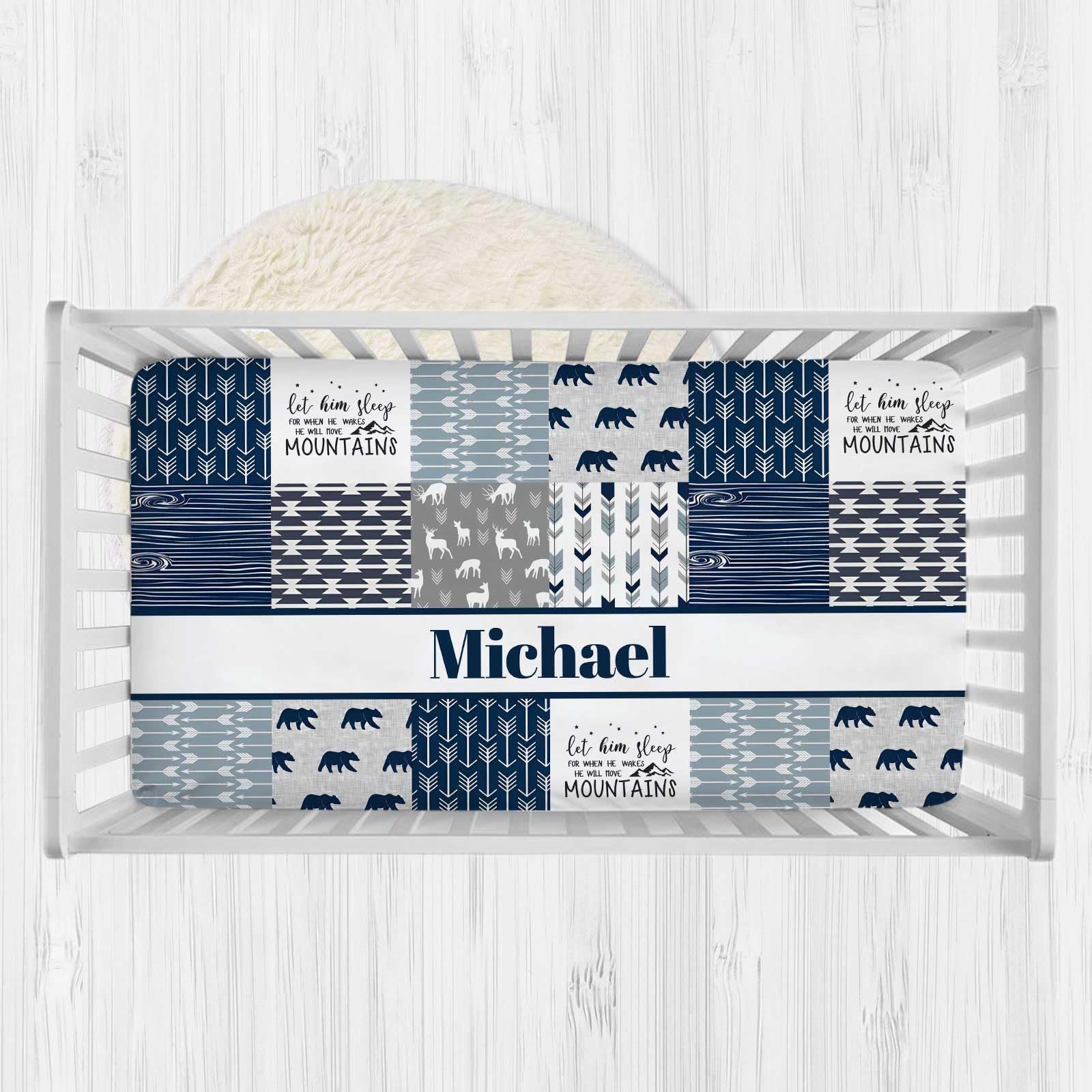 Personalized Baby Fitted Crib Sheets with Name, Custom Baby Crib Mattress Sheet for Boys, Woodland Deer Bear Baby Bedding Sets, Nursery Soft Infant Newborn Fits Standard Mattress Toddler Bed