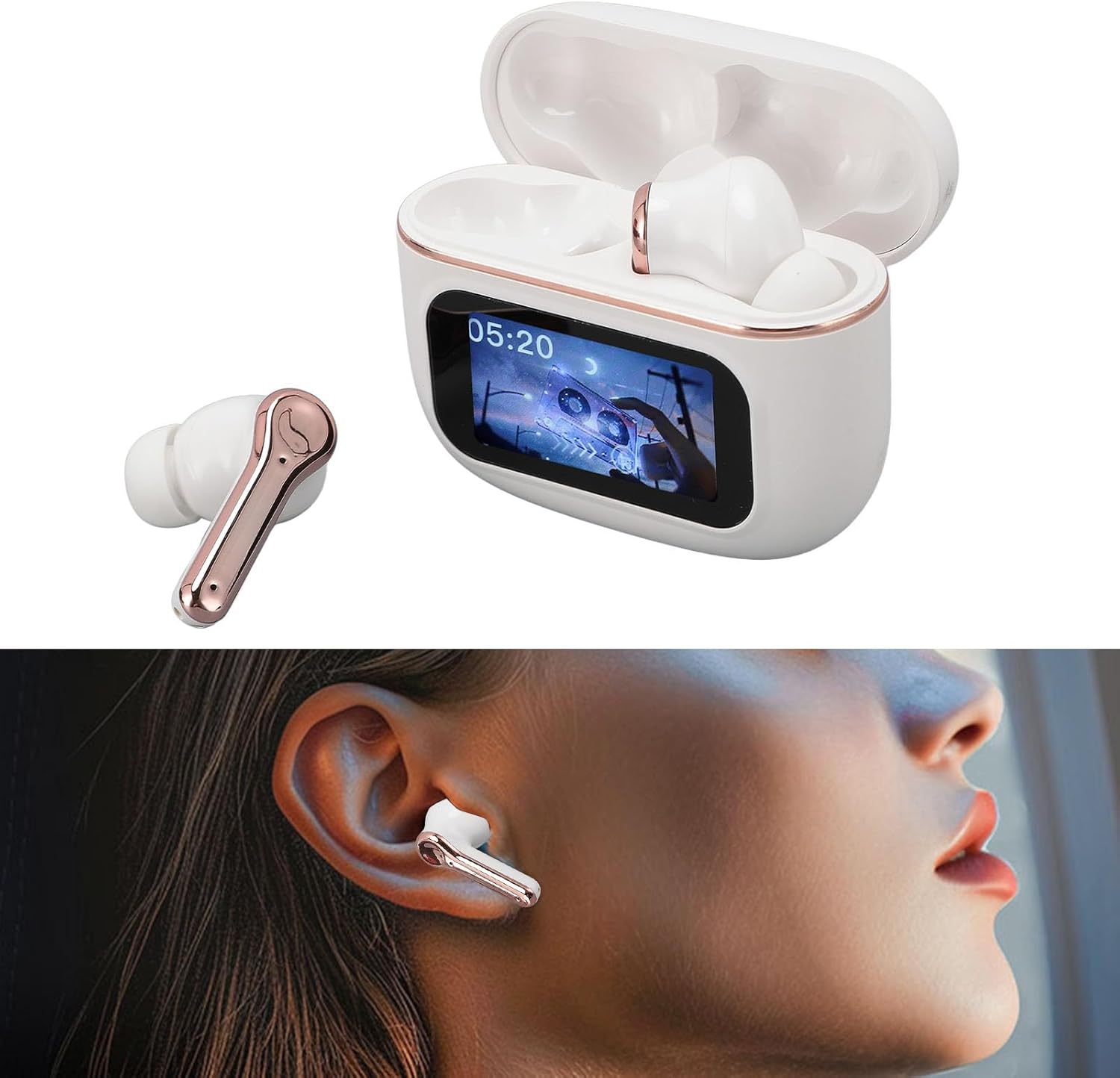 Active Noise Cancelling Earbuds, Bluetooth 5.4 Touch Screen Wireless Earbuds ANC Technology 4.5H Battery Life, Wireless Charging with LED Fullcolor Display for Laptop