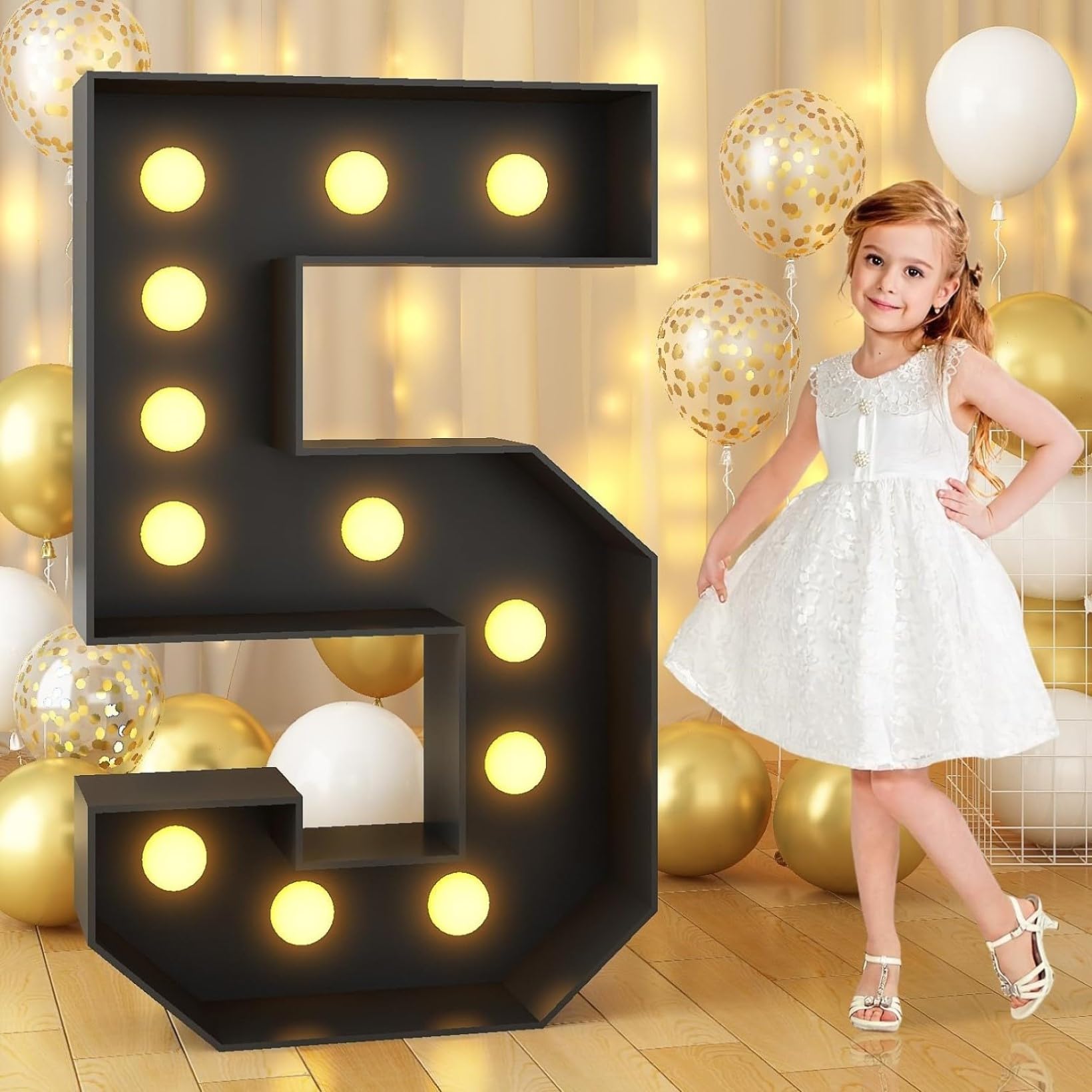 120CM/4FT Black Frame Light Up Number 5, Marquee Light Up Numbers, Mosaic Giant Marquee LED Light, Anniversary Party Decorations, Birthday Wedding DIY Decor