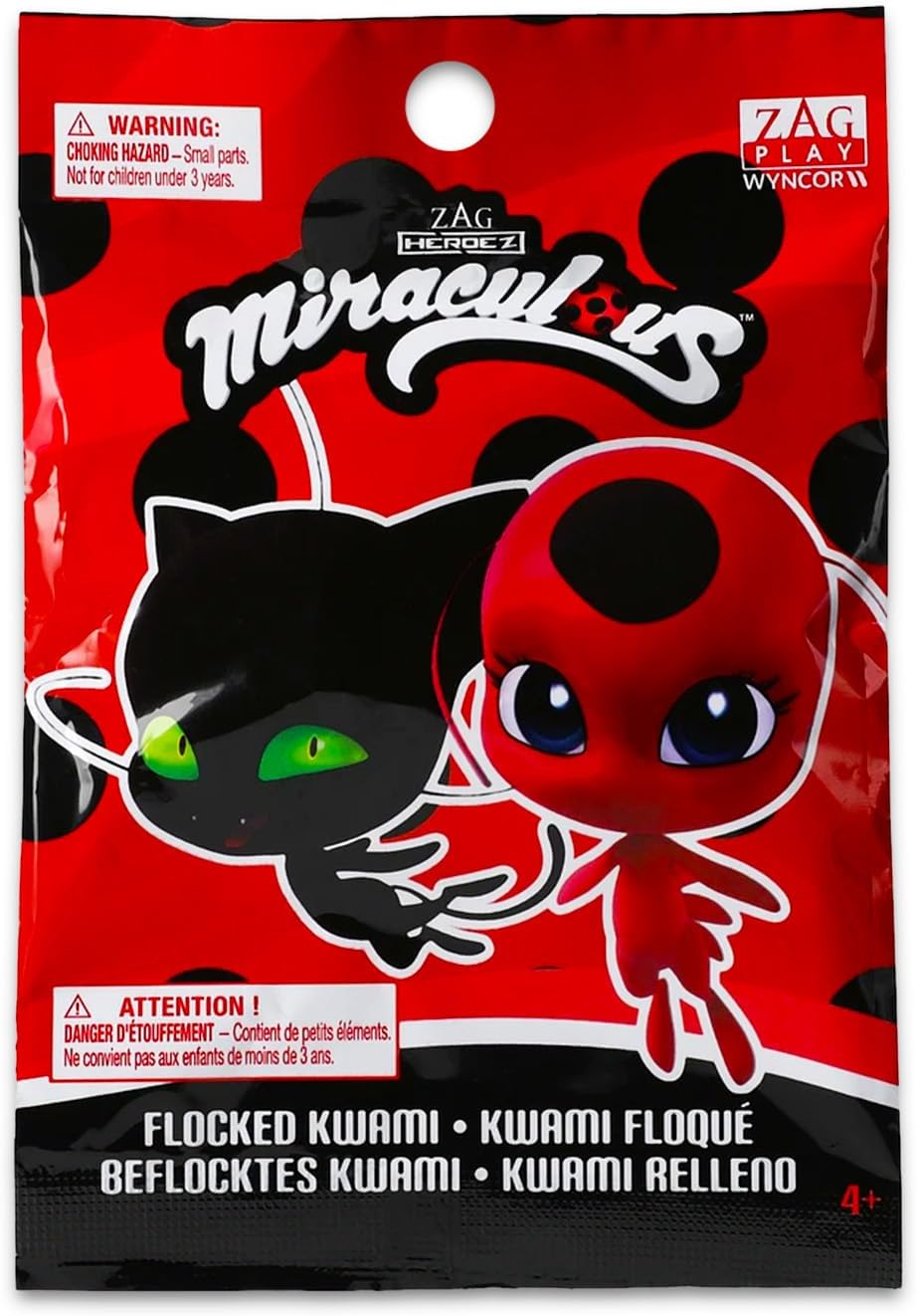 Miraculous Ladybug Kwami Mini Figures Blind Bags Set - 3 Pack Surprise Bags Bundle with Flocked Kwami Figures for Collectors Plus Sticker | Miraculous Ladybug Party Favors, Supplies