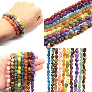 AtkitS crystal Natural irregular rose quartz crystal agate bracelet necklace (Color : Tiger Eye, Size : 20 Strand)