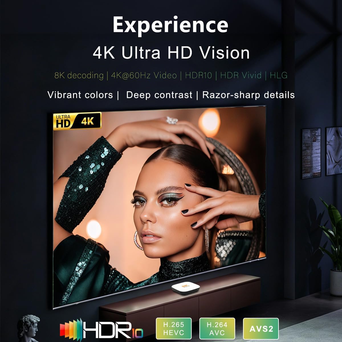 M2 Plus Android 14 TV Box 2026, 4K Ultra HD Streaming Media Player, with Go-gle Play, Voice Remote, 4GB RAM 32GB ROM 2.4G&5G WiFi 6, BT 5.4, HDR10, 3D, Smart TV Box for Home TV