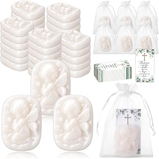50 Sets Angel Shaped Soaps Bulk Baptism Favors for Guests Adults | White Soaps with Thank You Cards and Organza Bags Religious Gifts for Christening Communion Wedding Christian Party Supplies