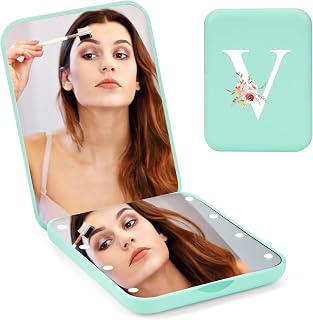 Personalized Initial Compact Mirror with Light, Preppy Gifts LED Pocket Mirrors,1X/3X Magnifying Travel Mirror, Mini Folding Small Mirror for Purse, Portable Makeup Mirrors for Girls/ Mom/Mother/Teen
