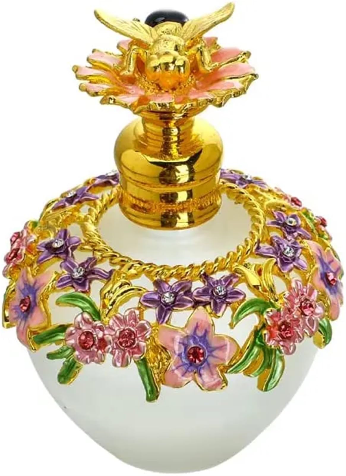 Vintage Glasblumen Parfümflasche mit Bienenanhänger, dekorativer, ausgefallener Kristallparfümdekanter, leer, nachfüllbar Für Das Wohnzimmer Und Tischflächen