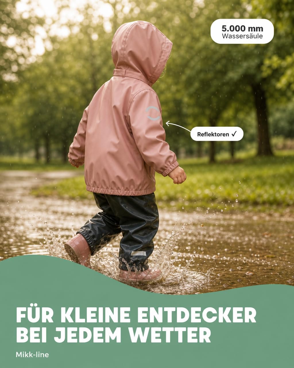 Mikk-line Unisex Regenjacke Kinder Wasserdicht und Winddicht | Regenjacke Mädchen und Jungen mit Reflektoren und Kapuze Abnehmbar | Leichte Matschjacke OEKO-TEX
