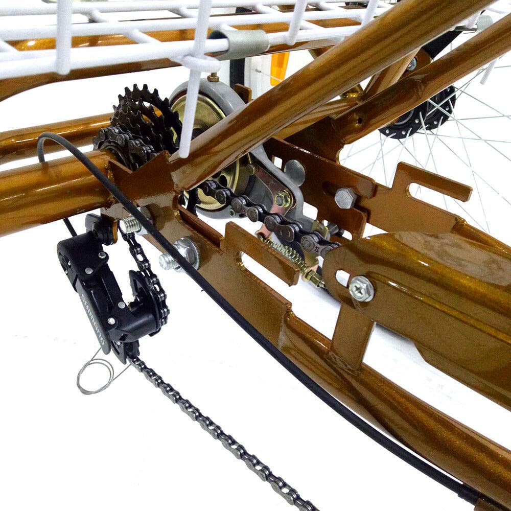 Minus One Triciclo Adulto Adulto Triciclo Bicicleta con 3 Ruedas Senior Bicicleta de Carga 24" 6 velocidades (Dorado sin luz)