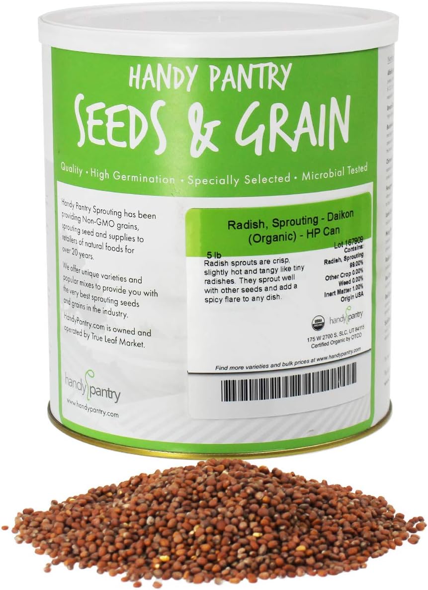 Handy Pantry Organic Radish Sprouting Seeds 4.5 Lb Non-GMO Daikon Radish Seed | Bulk Radish Seeds for Planting, Sprouting, Microgreens