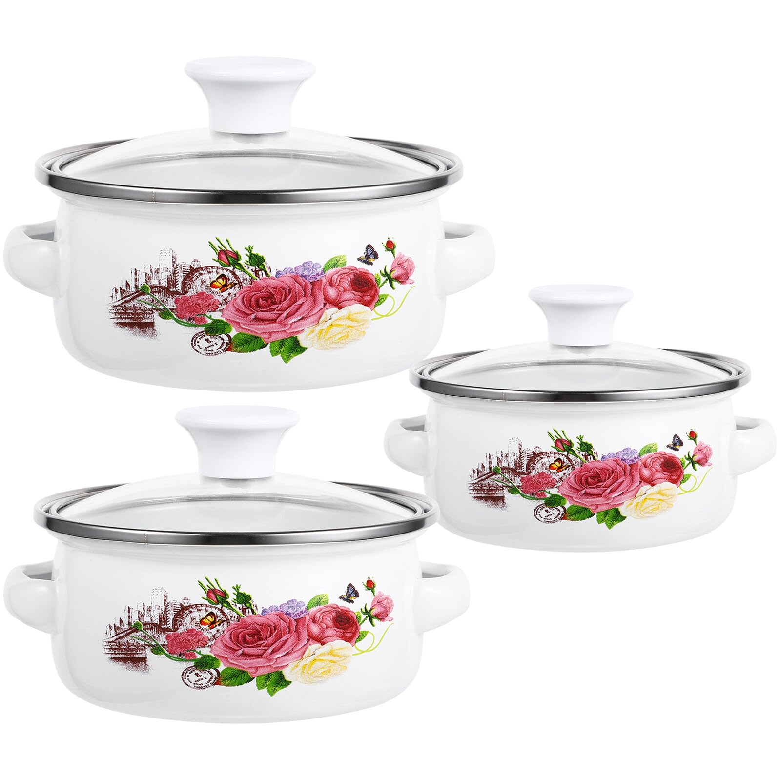 Gadpiparty Lot De 3 Mini Marmites à Soupe Empilables 12-14-16 Cm En Émail Poignées Ergonomiques Anti-brûlures Pour Cuisson Polyvalente Et Repas Bébé