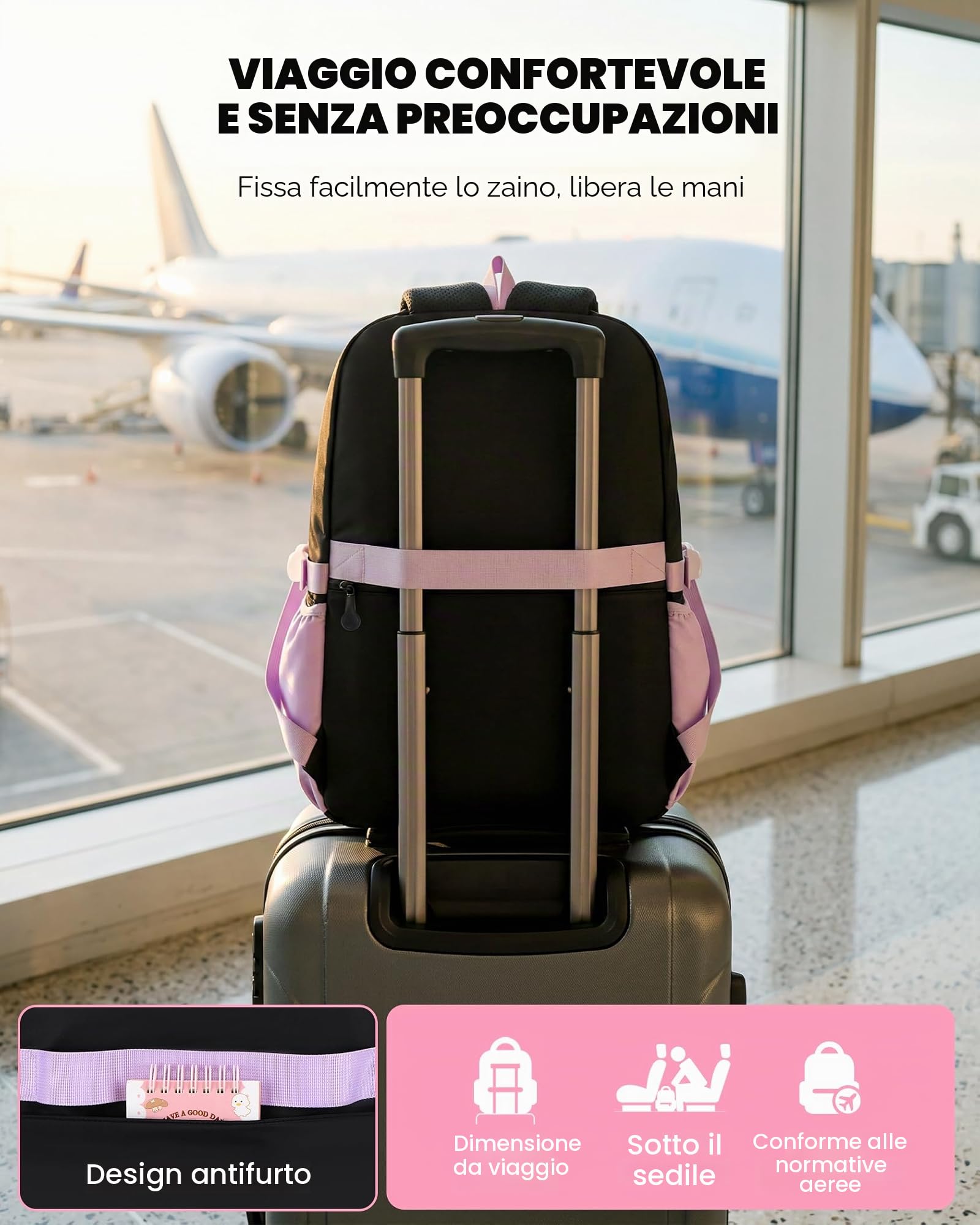 Amythe Set 3 Pezzi Zaino Ragazza 3a-7a Elementare | Zaino Adolescente Sacca Pranzo Astuccio Impermeabile 24L Elementari Medie