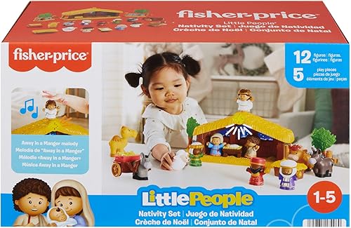 Miniatura 7 de Fisher-Price Little People - Juego de Belén de juguete para niños pequeños con luces musicales y 18 piezas para Navidad, juego de simulación para