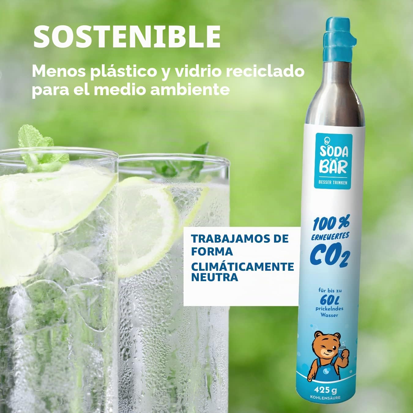 Cilindro de CO2 para Grohe Blue | Aarke | Rehau | SodaPop | Brita Neo | BLANCO | Dispositivos Unito | 2 x 425 g (60 l) | Relleno carbónico premium de Linde