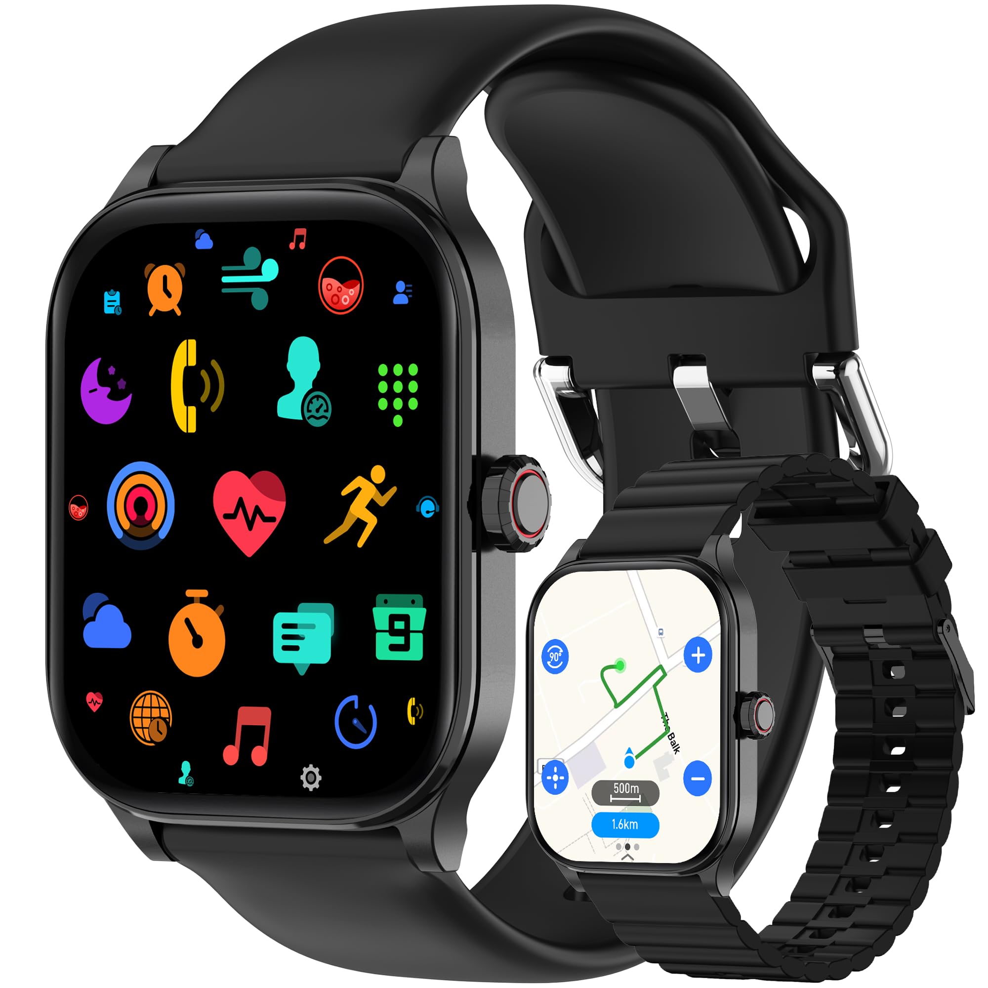 Photo 1 of Smart Watch, GPS & Free Maps, 1.96" HD Screen, AI, Bluetooth Call & Text, Health, Fitness & 24/7 Sleep Tracker, 100+ Workout Modes, 5 ATM Water-Resistance, for Men & Women, Android & iOS, 2 Bands