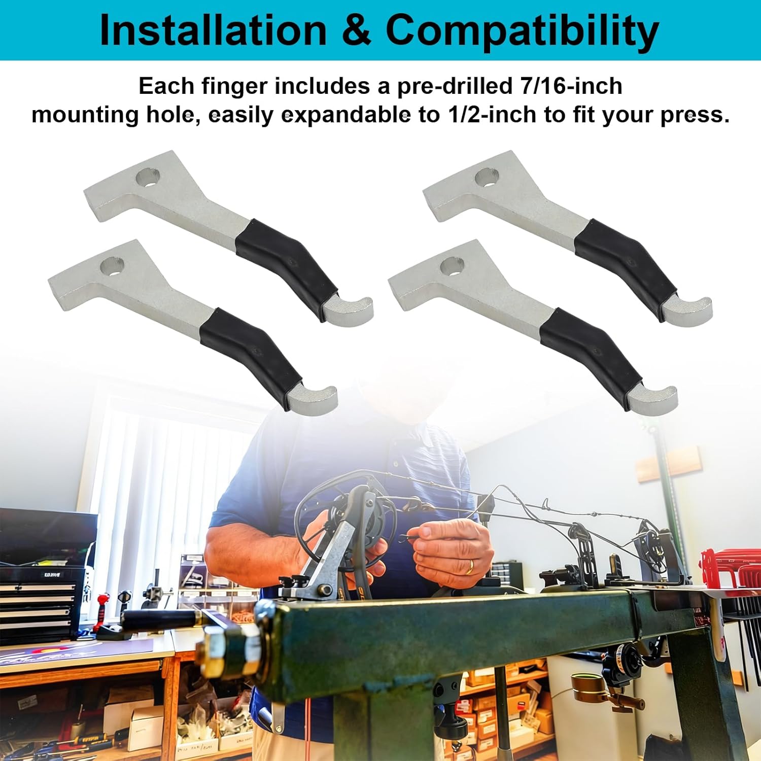 motoparty Bow Press Fingers Set 7/16” to 1/2” Laser-Cut Steel Fingers with Heat Shrink Tubing for Linear Bow Press Installation Drilling