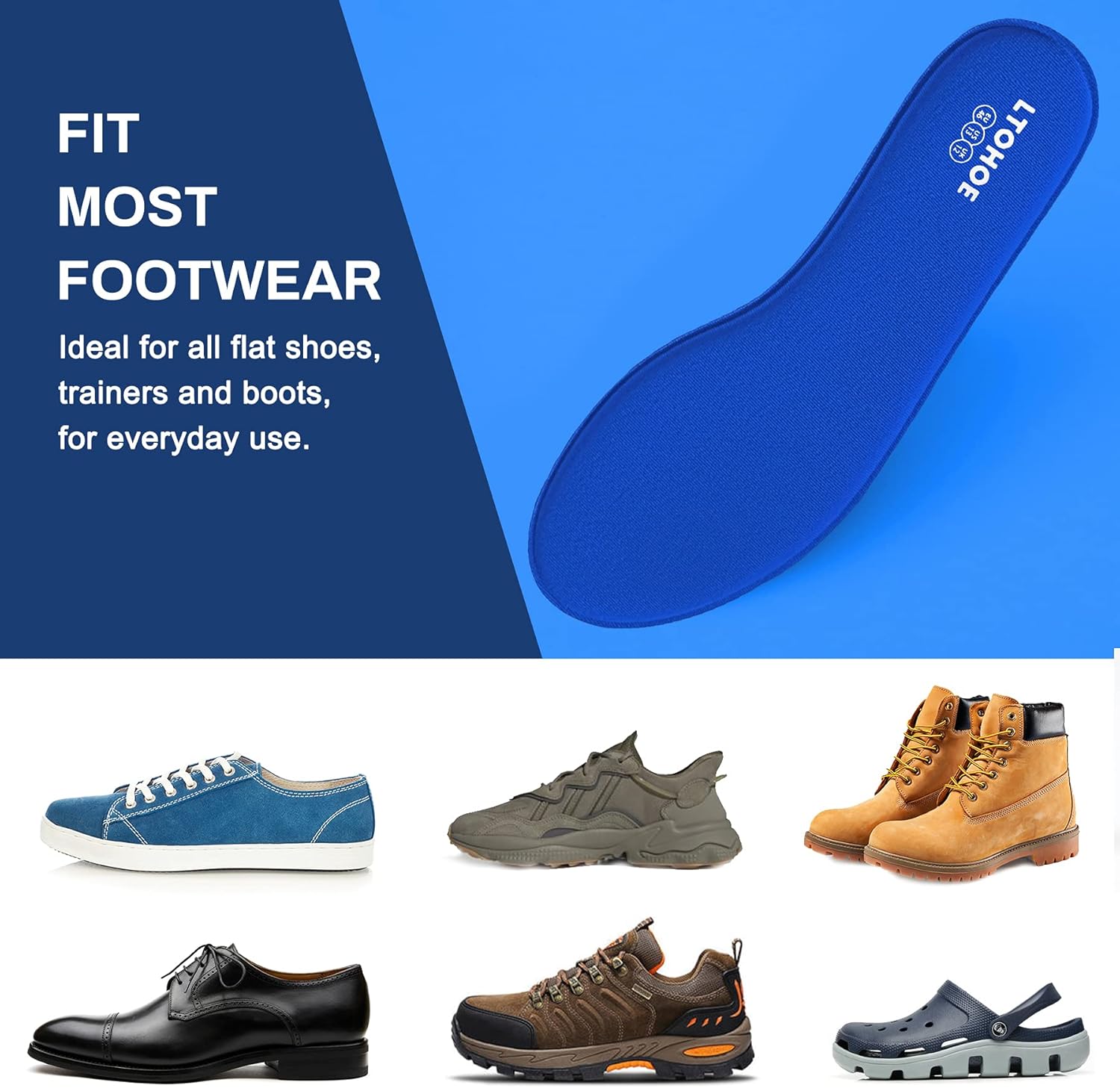 LTOHOE Memory Foam Insoles for Men - Replacement Insoles for Running, Hiking, Sneakers - 8mm Navy US 11 - Image 6