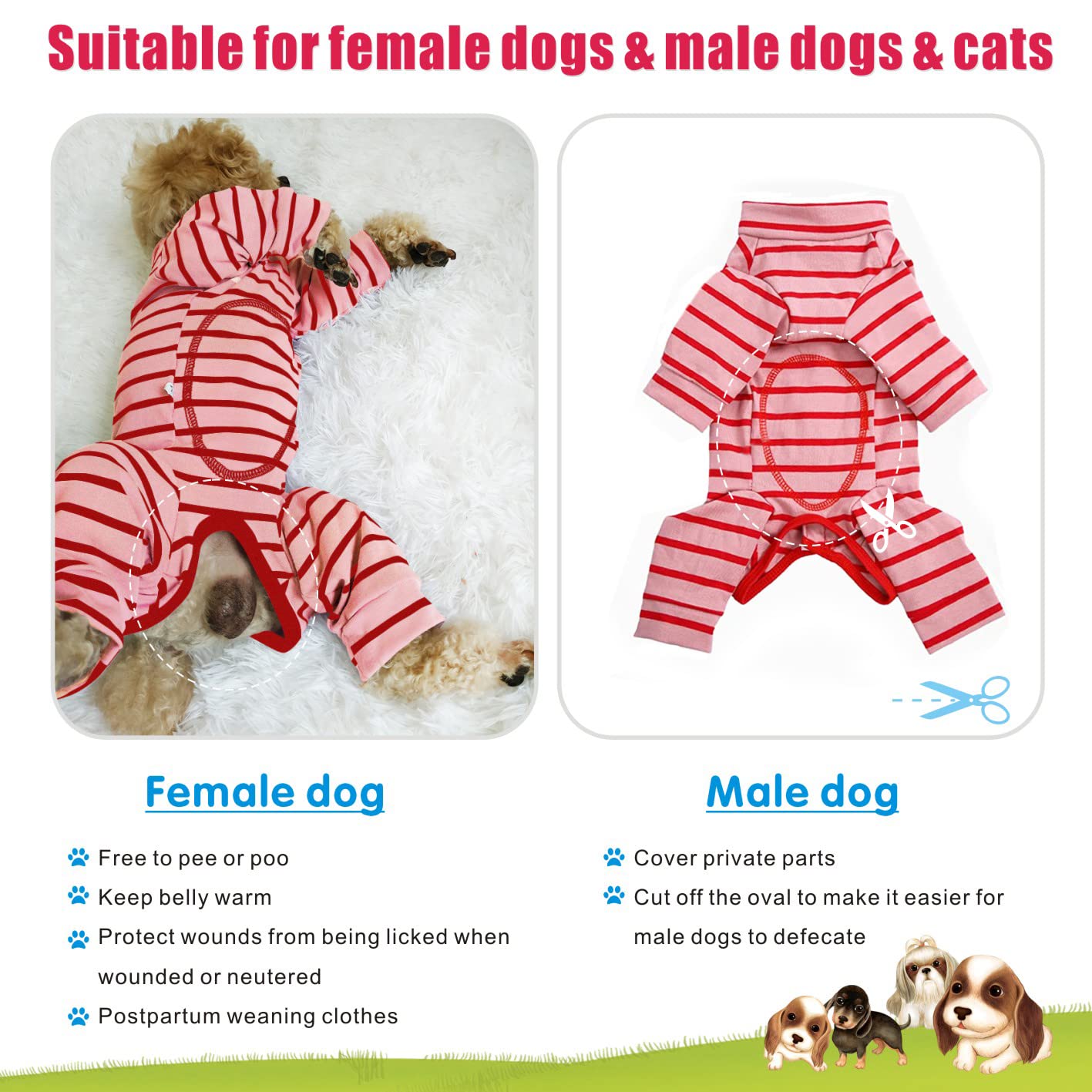 Traje Recuperación para Perros, Post Operatorio Protector Heridas para Mascotas Chaleco Recuperación Quirúrgico Perro Body para Macho Femenino Gatos Perros Pequeños Medianos (L, Rojo)