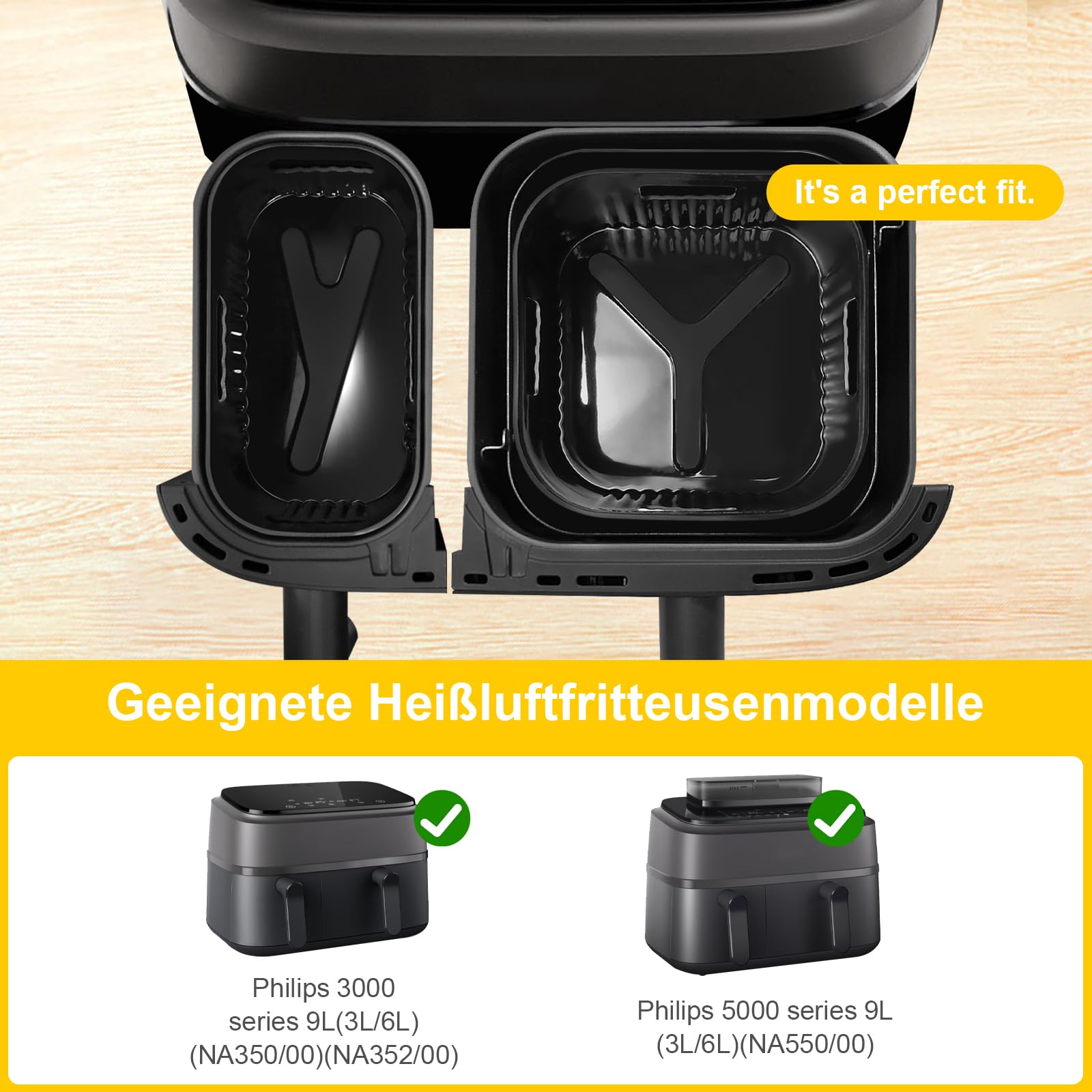 YINGRACE Airfryer akcesoria do Philips Airfryer Dual Basket 3000 Series NA350, 5000 Series NA550, 8 szt. z silikonową formą, ruszt do grillowania, blachy do tostów, forma do muffinek zamiast papieru