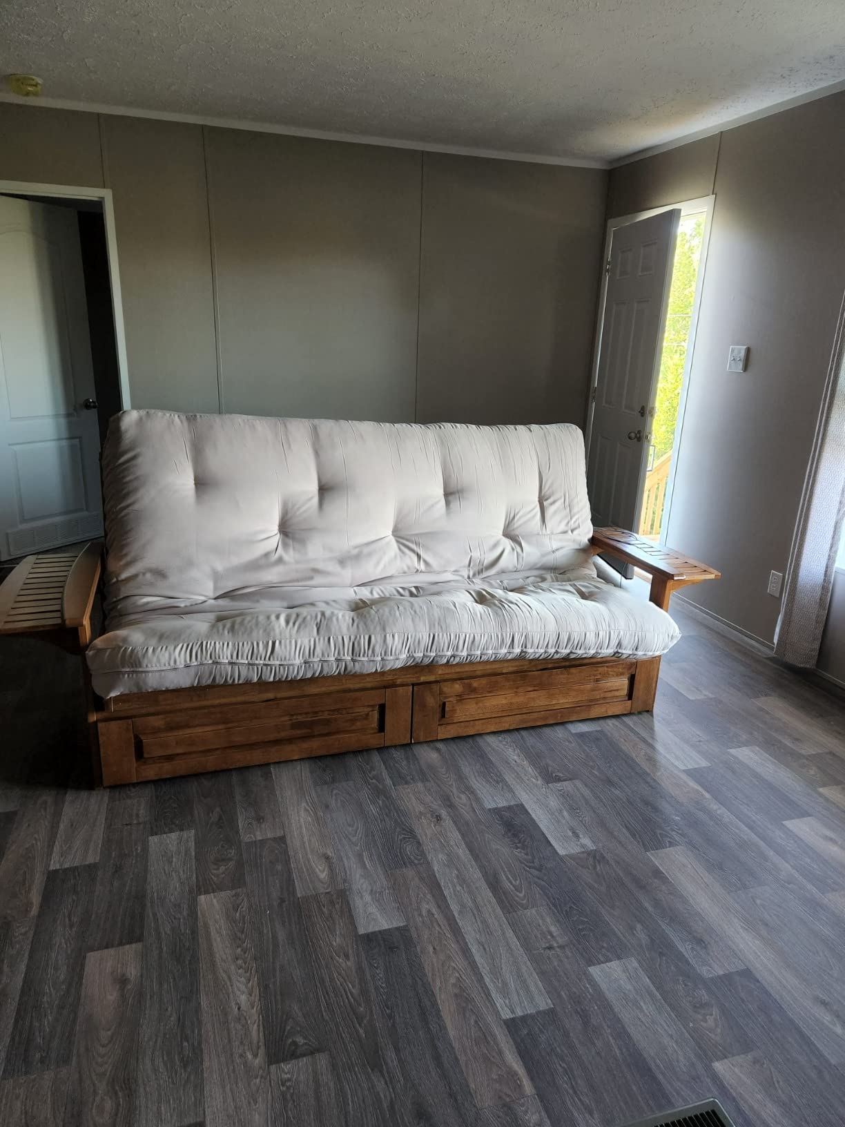 26/mo Finance Nirvana Futons Brentwood Tray Arm Futon Frame, Drawers, and Hunter Green