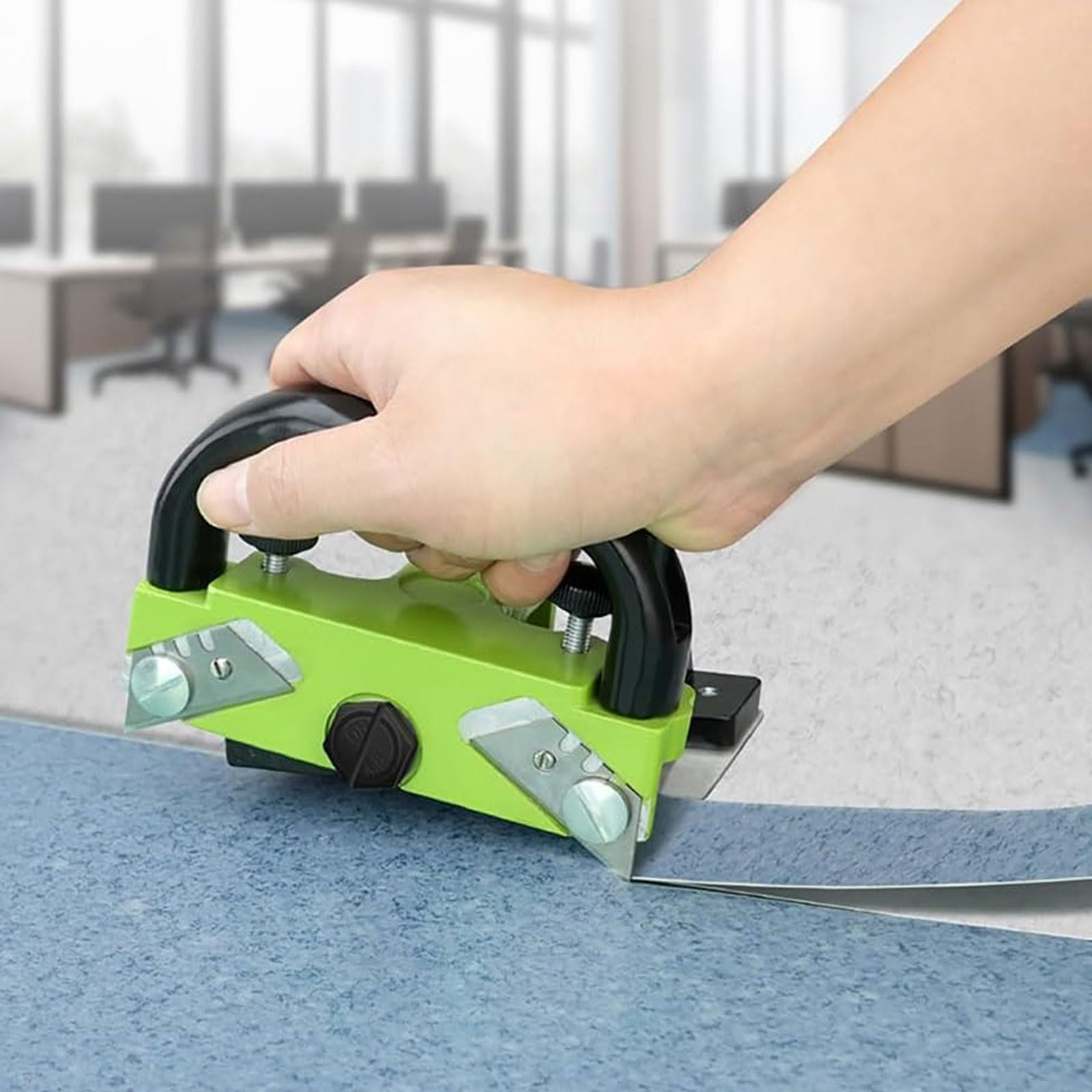 IUokLU Portable PVC Floor Cutter, Depth & Gaps Adjustable, Laminate PVC Plastic Seamless Push Knife with 10 Blades, Aluminum Alloy Body and Stainless Steel Base, for Home