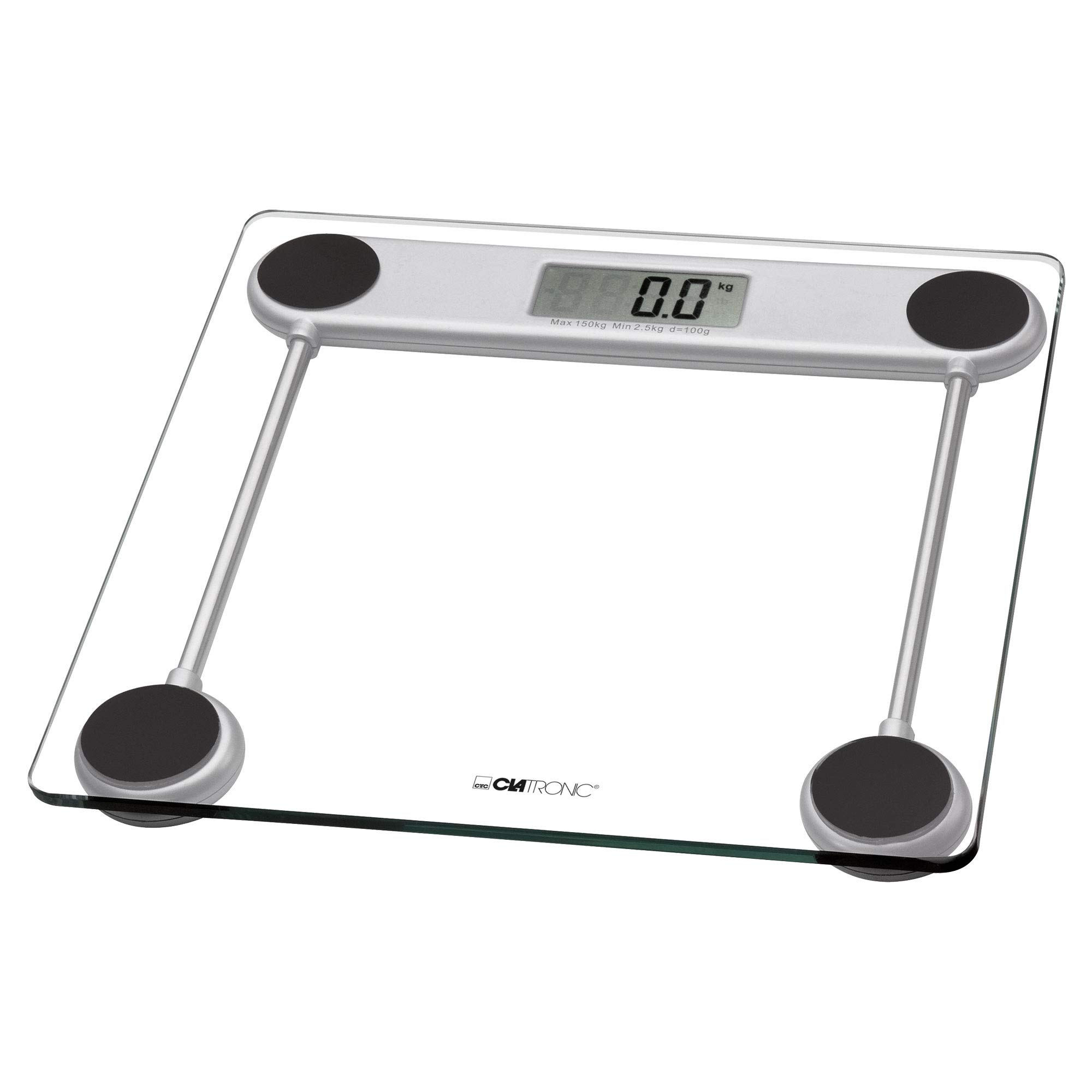 Clatronic® digitale Personenwaage mit Sicherheitsglas-Oberfläche | Waage Personen mit Messbereich von 2,5–150 kg | Körperwaage mit LCD-Display | Personenwaage digital inkl. Batterie | Wage PW 3368