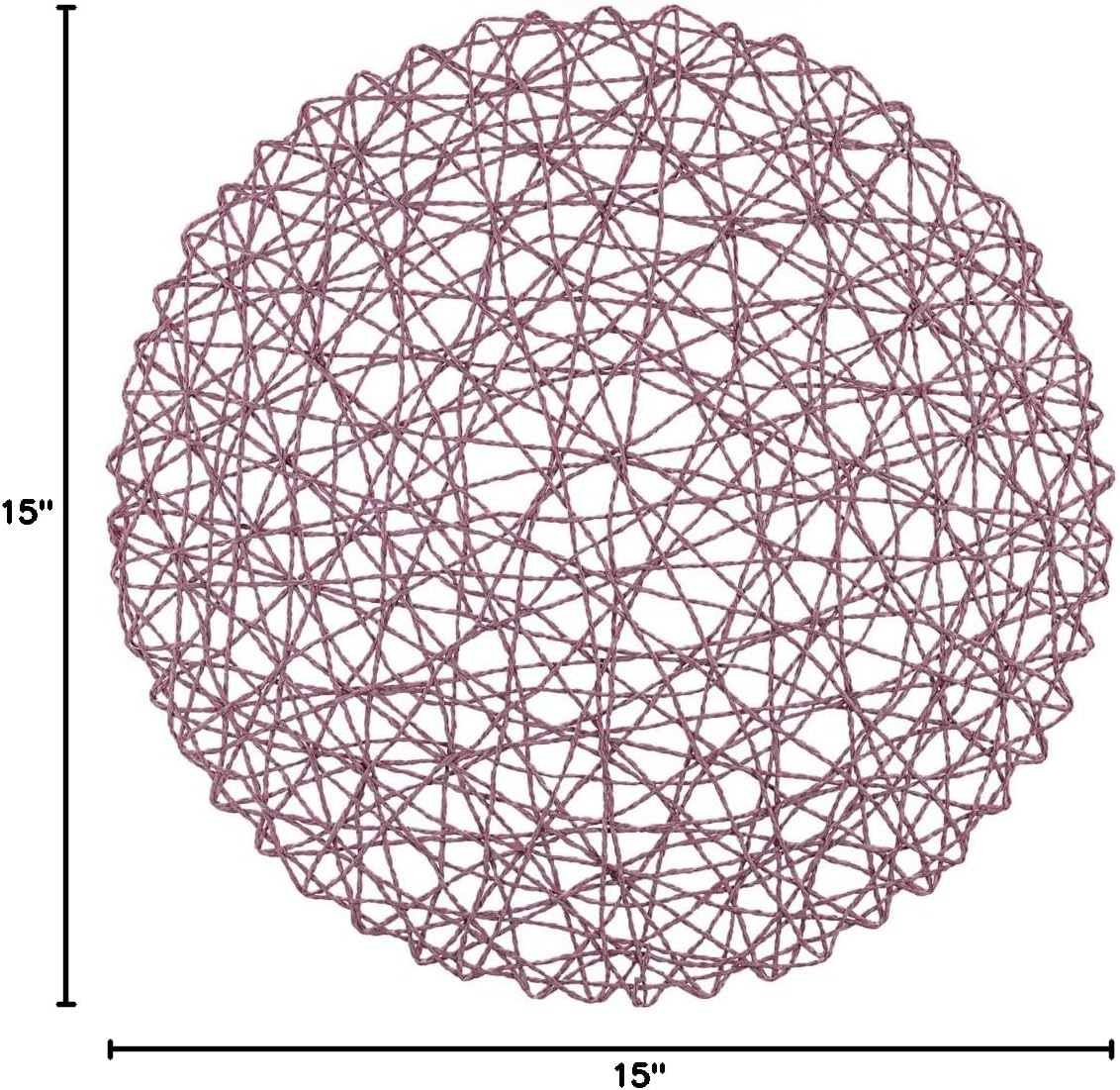 Restaurantware Spinweave 15 Inch Dining Table Placemats Set Of 6 Round Kitchen Table Mats - Semi-Disposable Handwoven Pink Paper Circle Placemats Durable Table Mats For Holidays Or Weddings