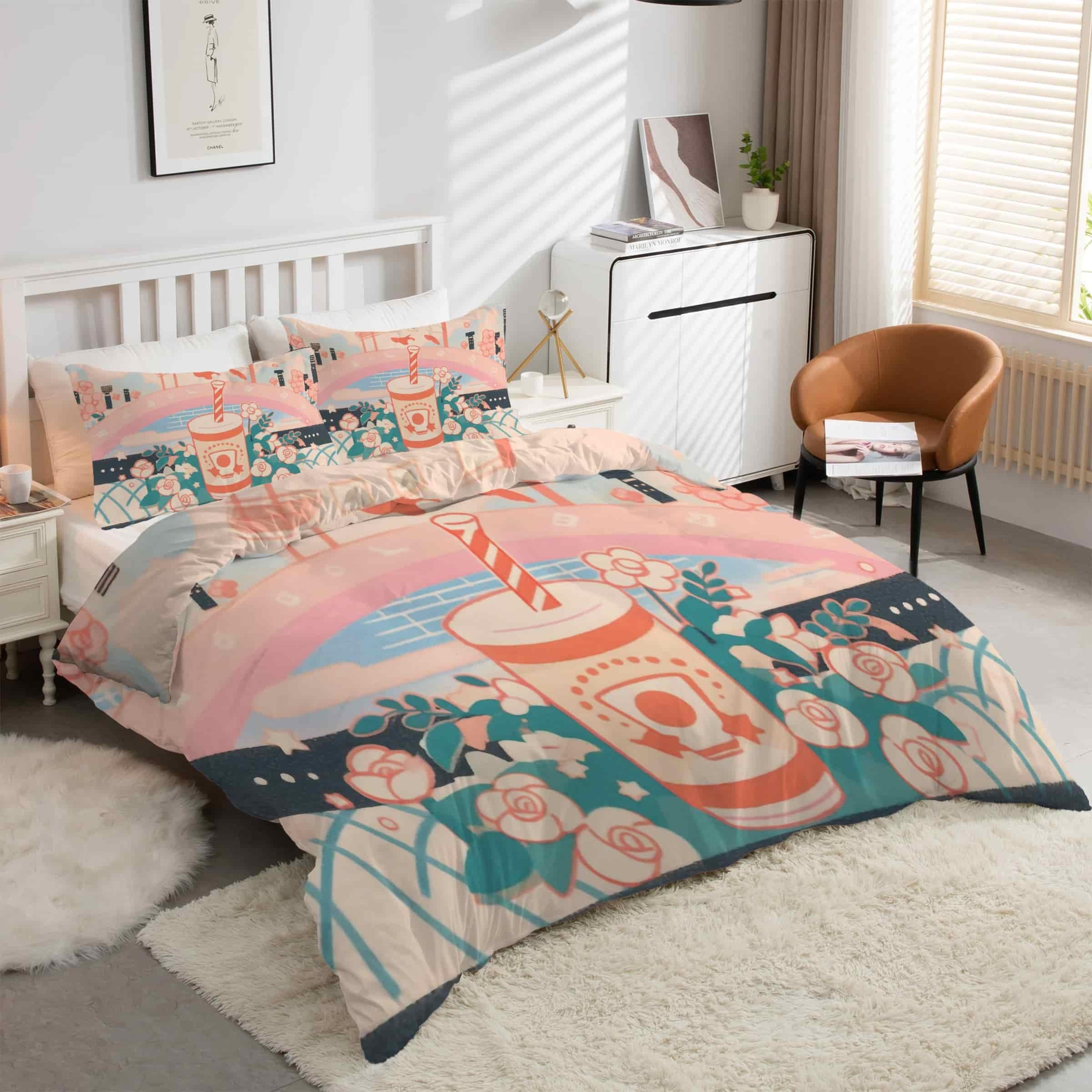 Housse de couette 220x240 boisson cartoon en microfibre premium