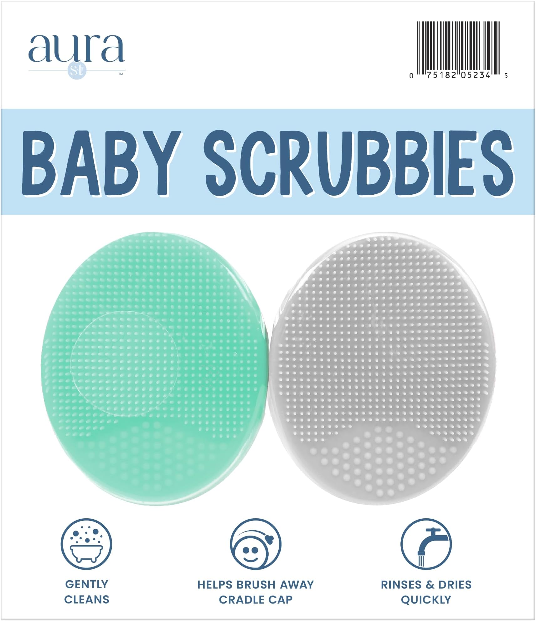S&T INC. Exfoliating and Massaging Cradle Cap Bath Brushes for Baby, Silicone - 2 Inch x 2.5 Inch, Grey and Teal, 2 Pack