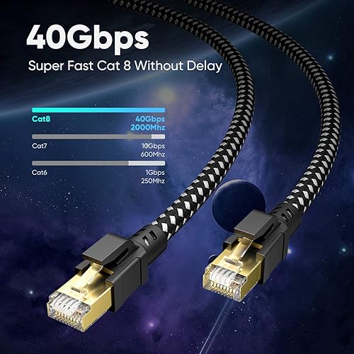 Vista 3 de BUSOHE Cable Ethernet Cat 8 de 50 pies, cable de red LAN RJ45 de alta velocidad, trenzado de alta velocidad, cable de conexión Gigabit de 40 Gbps