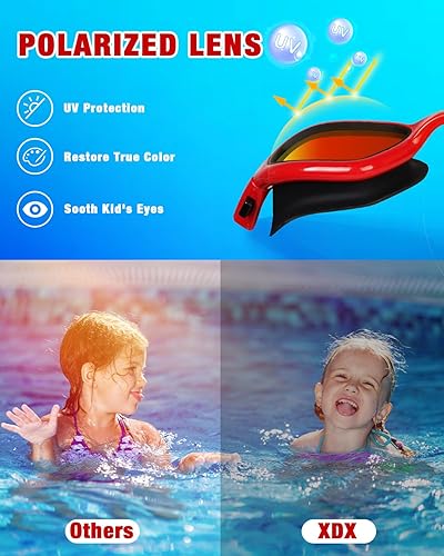 Miniatura 3 de XDX Gafas de natación para niños, gafas polarizadas con protección UV, antiniebla sin fugas para niños y jóvenes de 6 a 14 años A (polarizado + rojo