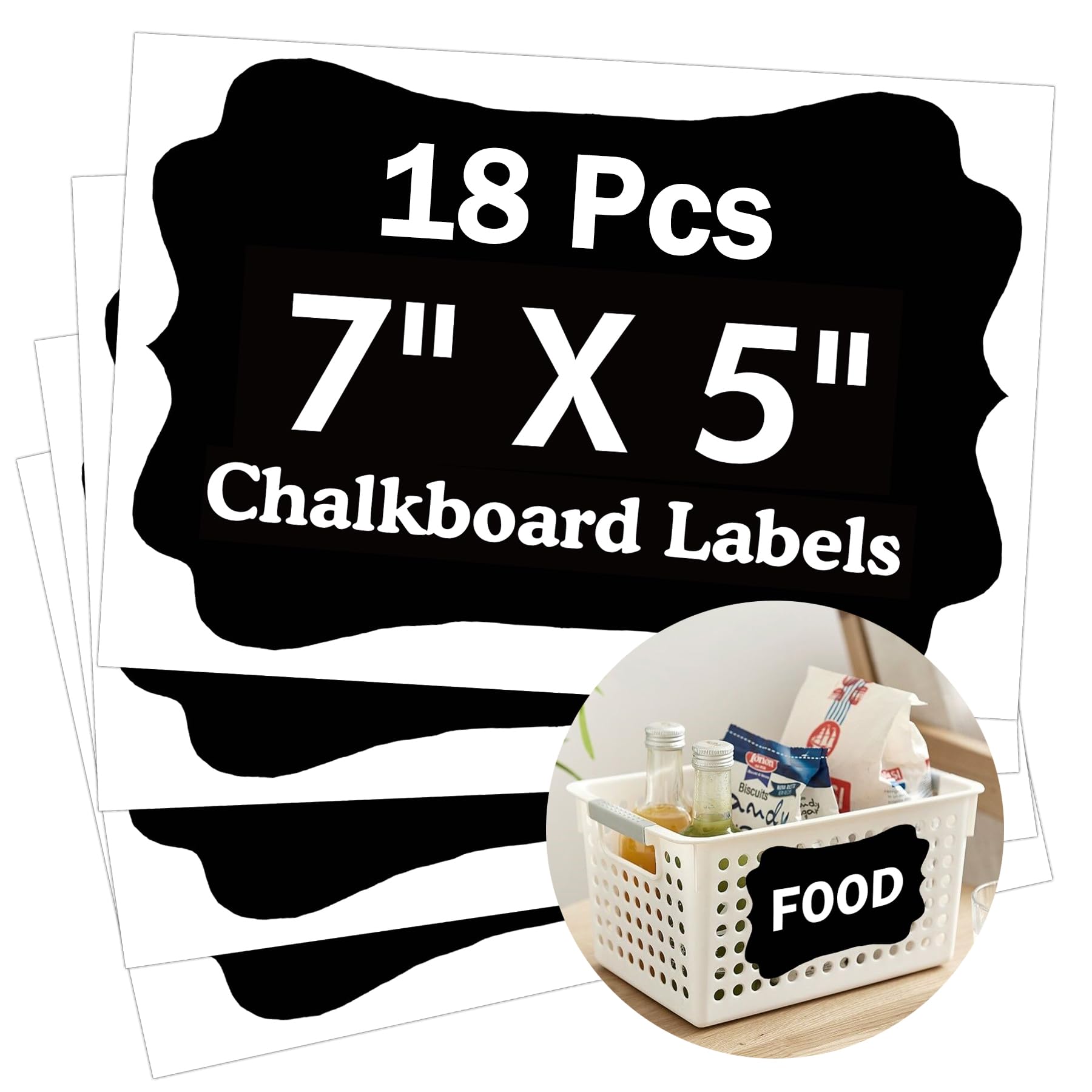 Trendslabels 5 x 7 Inch Large Chalkboard Labels Stickers for Storage Bins Vinyl Reusable Chalk Label for Mason Jars,Blackboard Sticker for DIY Food Containers Pantry Glass Bottles 18 Pcs