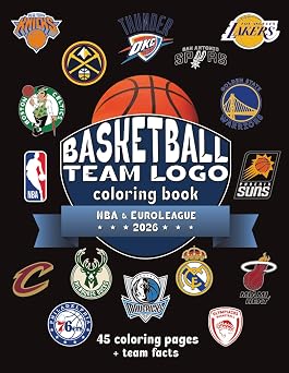 Basketball Team Logo Coloring Book NBA and EuroLeague Logos with Facts for Adults, Teens and Kids