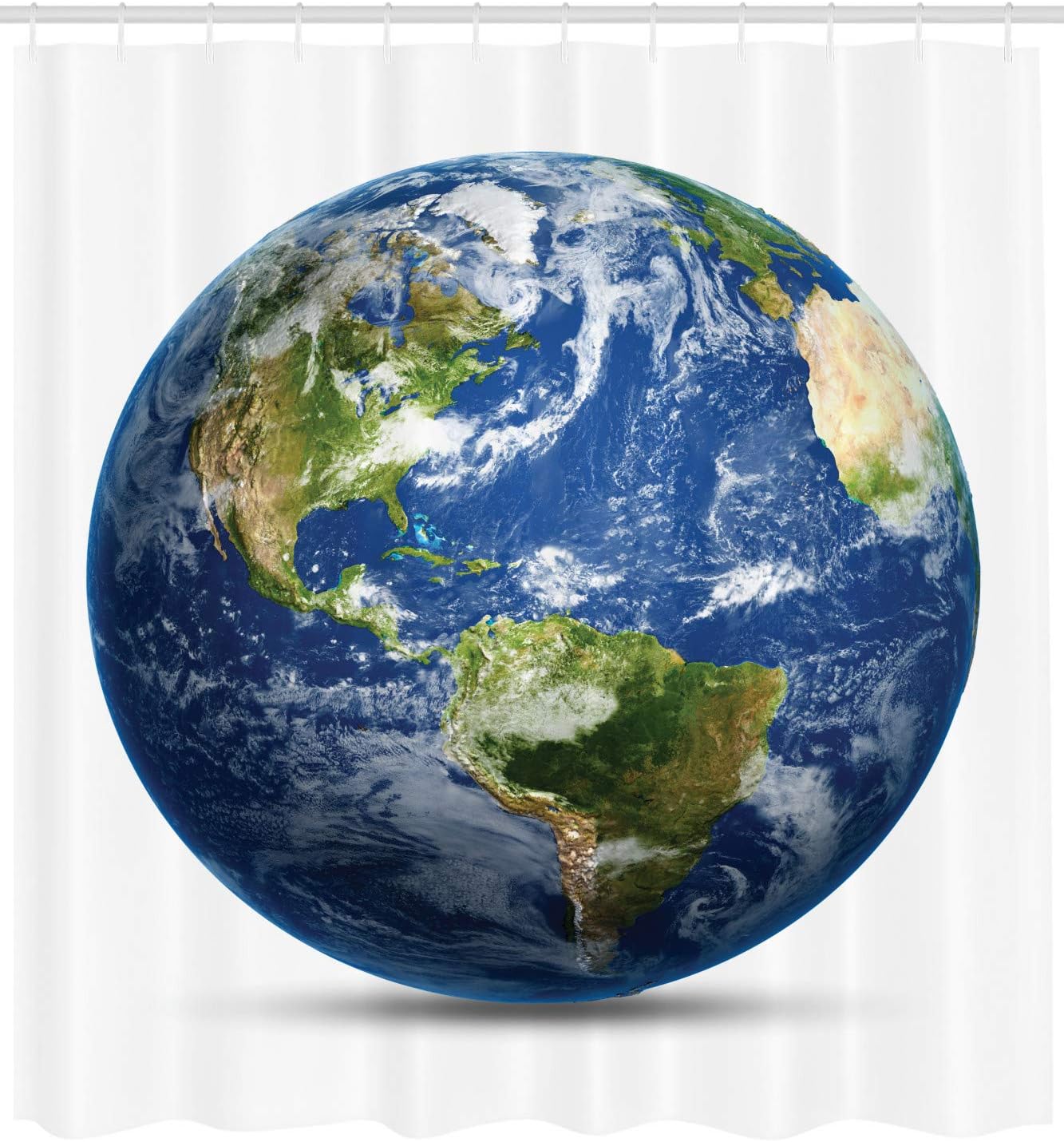 Ambesonne World Map Shower Curtain, Planet Earth Picture from Space Satellite Continents Clouds Picture, Cloth Fabric Bathroom Decor Set with Hooks, 69" W x 70" L, Navy Blue