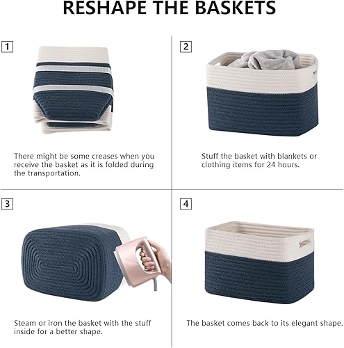 Miniatura 6 de 4 Pack Storage Baskets for Organizing, Woven Baskets for Shelves - Perfect for Toys, Books, Towels, and Clothes, Durable Gift Basket Bins Toy Azul