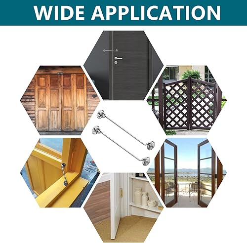 Miniatura 7 de LDEXIN Paquete de 2 ganchos para puerta de 12 pulgadas y cierre de ojo para puerta de puerta, granero, cobertizo, color plateado