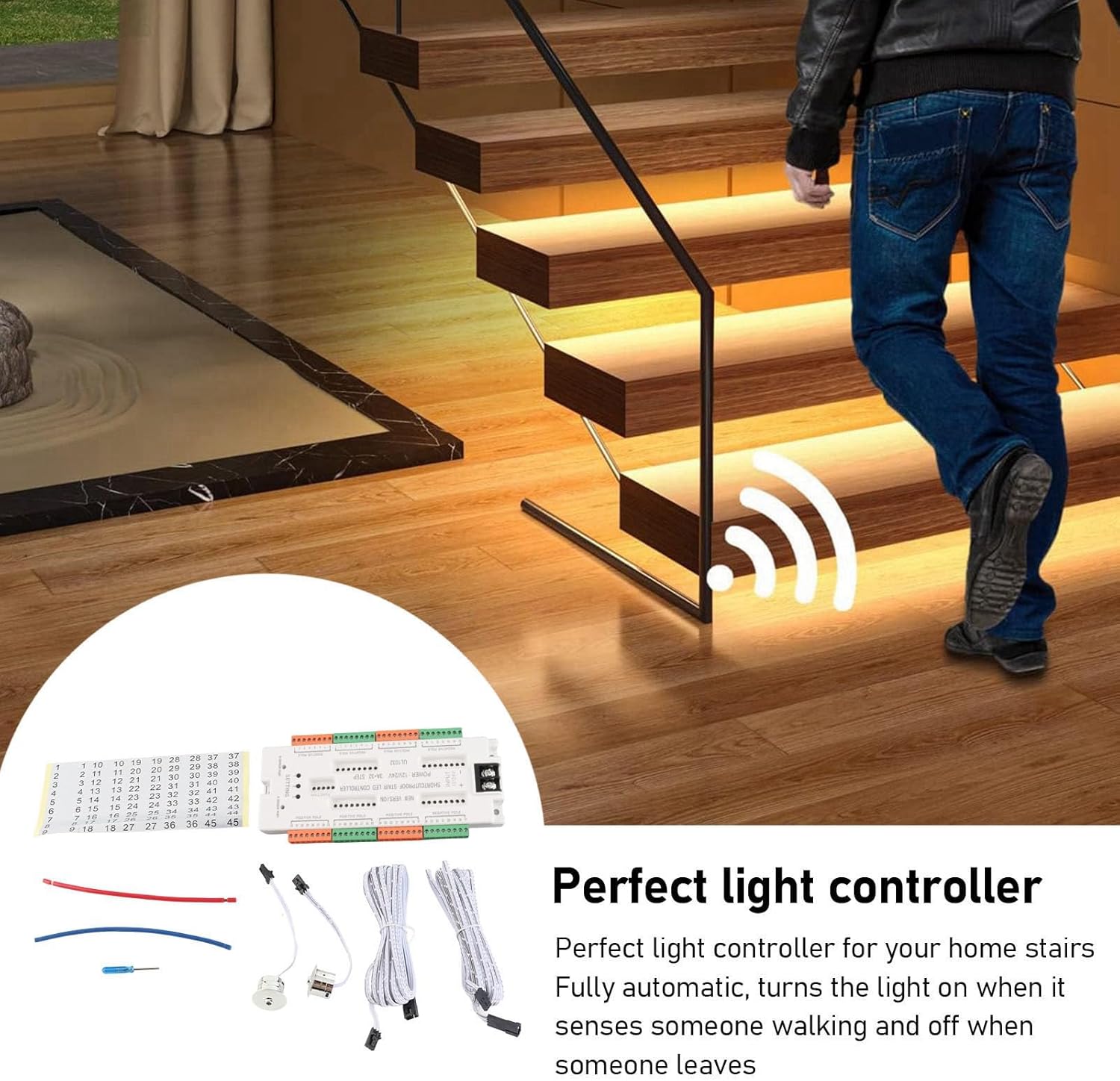Haofy Motion Sensor LED Stair Light Controller 32 Groups Ports 4 Speed Levels Home Safety Lighting Automatcially Turns On and Off